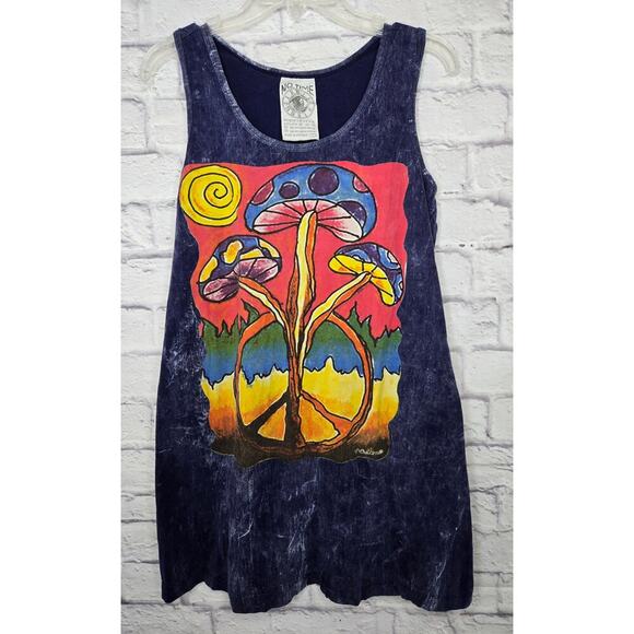 No Time Tunic Tank Top Mini Dress Women Size Large Mushroom Boho 100% cotton. - Picture 1 of 5